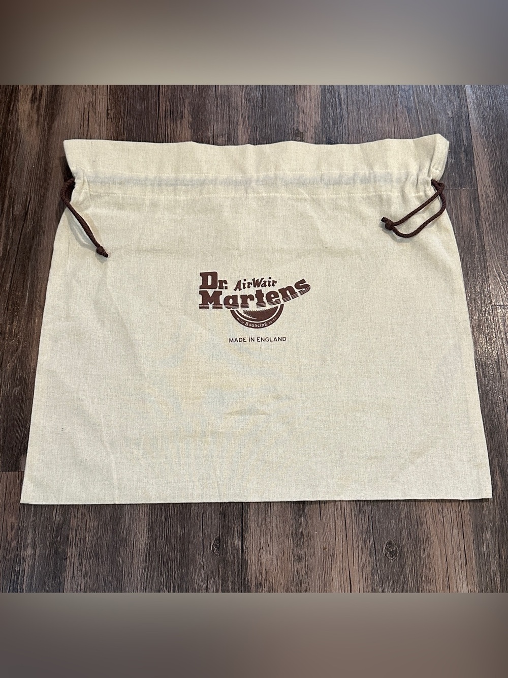 Dr. Martens Canvas Drawstring Dust Bag Made in England Cream Brown Logo Storage